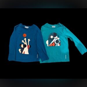 Jacadi Kids Tees - Blue and Teal with Playful Graphics bundle of two.